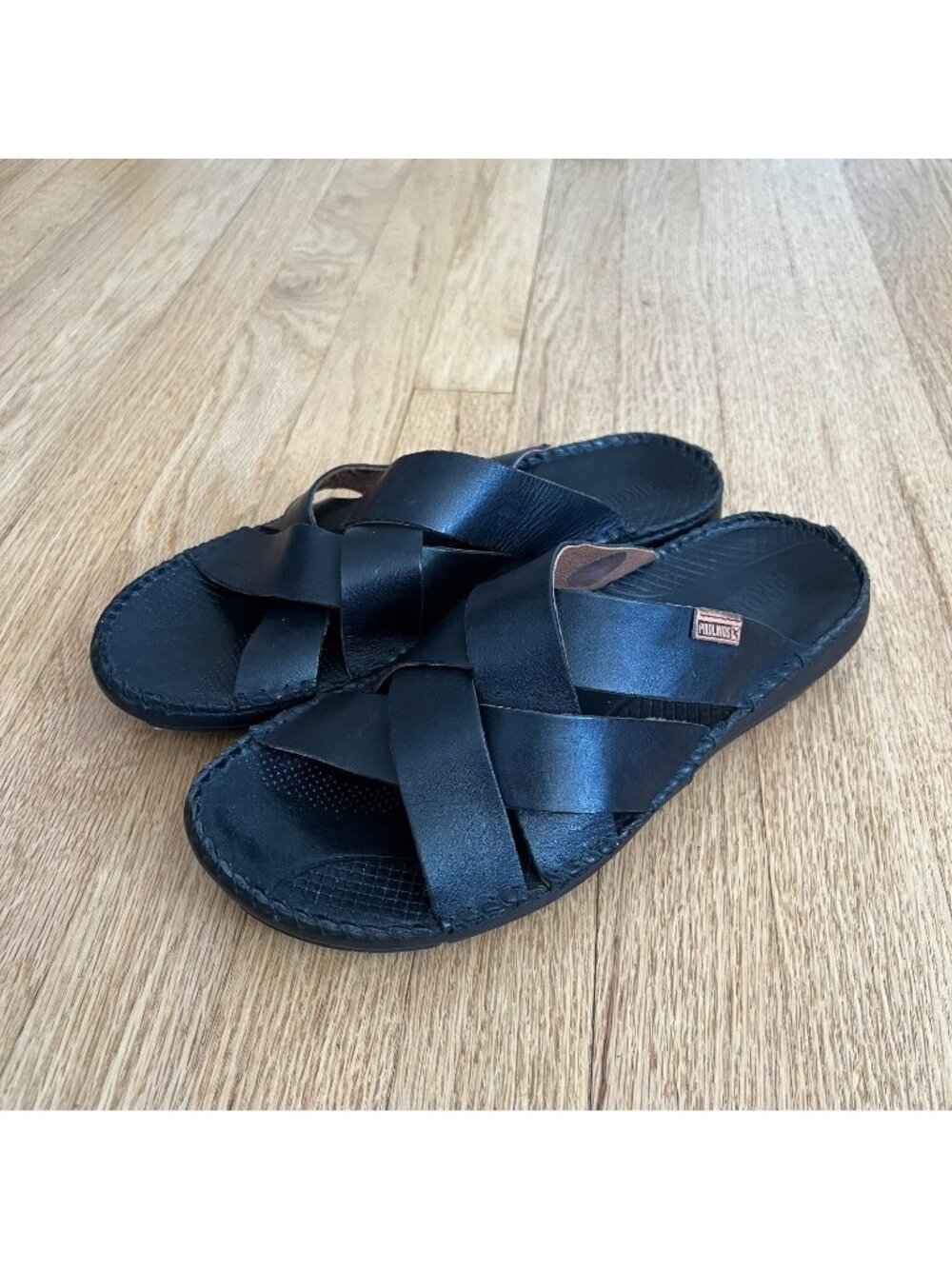 Pikolinos Tarifa Cross Strap Black Leather Slide Sandals Men's Size EU 41/US 8